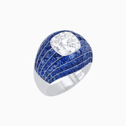 Art Deco Inspired Cushion Cut Center and Invisible-Set Calibré-Cut Dome Ring - Shahin Jewelry